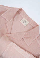 Men's Open Collar Linen Shirt - Pink