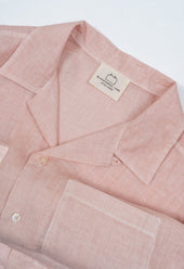 Men's Open Collar Linen Shirt - Pink