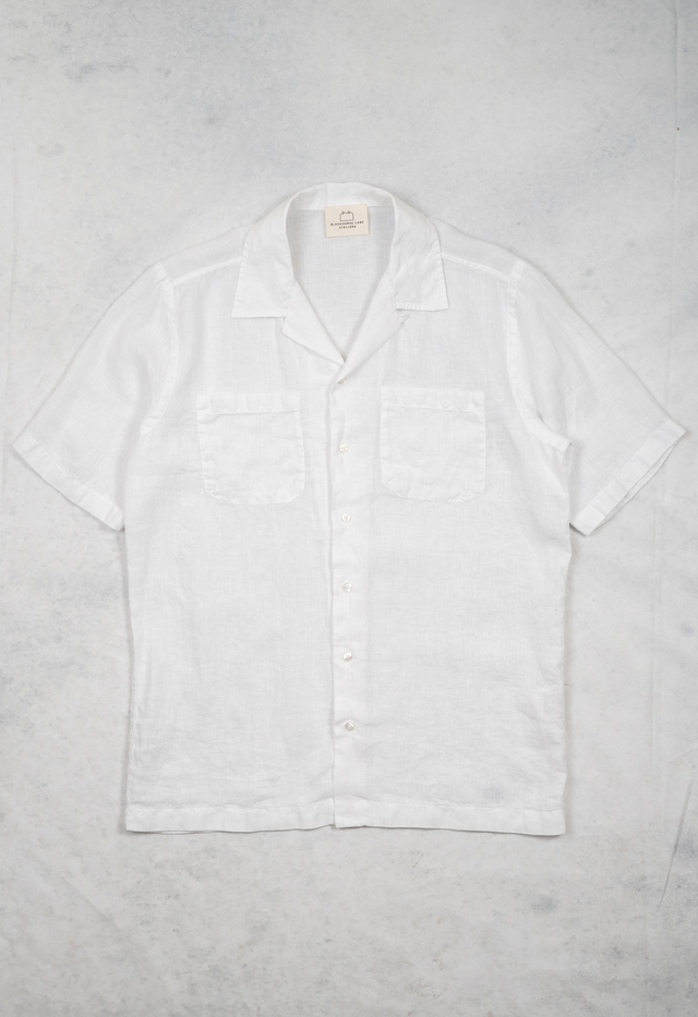 Men's Open Collar Linen Shirt - White