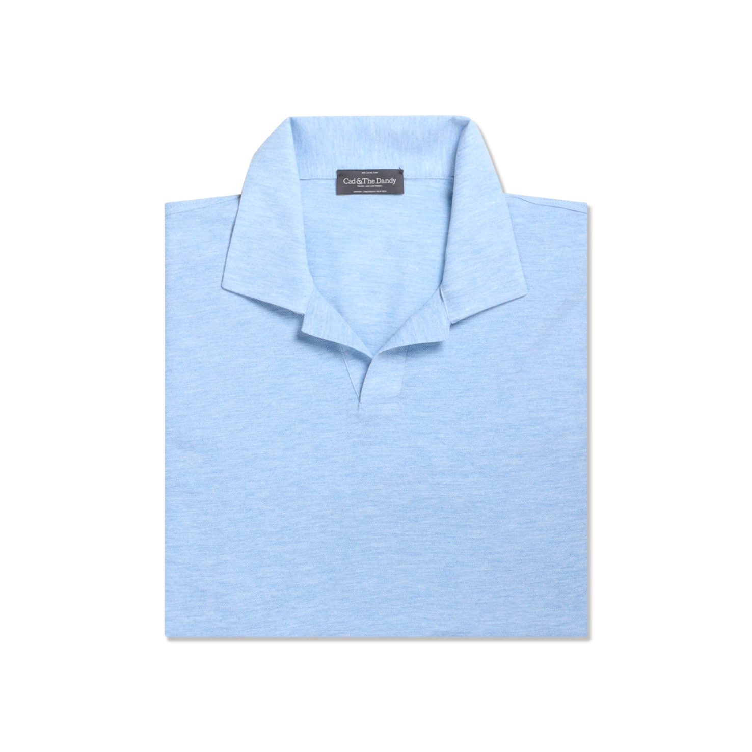 Open Collar Polo In Azure Cotton Pique