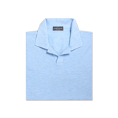 Open Collar Polo in Azure Cotton Pique
