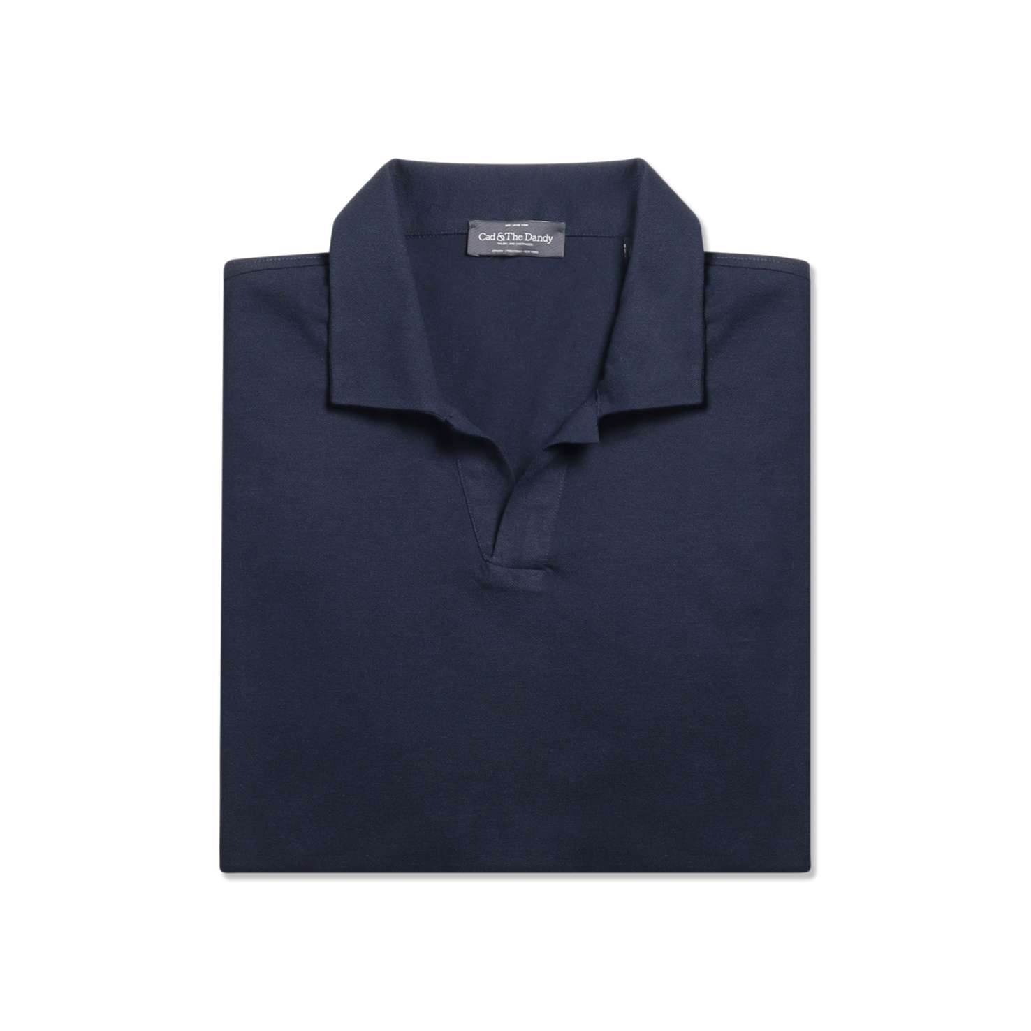 Open Collar Polo In Midnight Cotton Pique