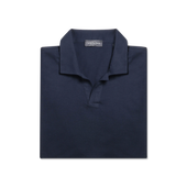 Open Collar Polo in Midnight Cotton Pique