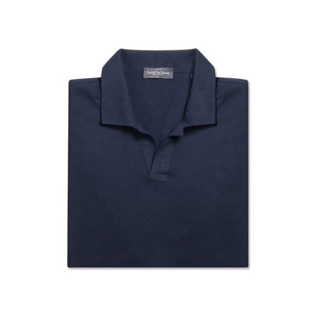 Open Collar Polo in Midnight Cotton Pique