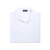 Open Collar Polo in White Cotton Pique