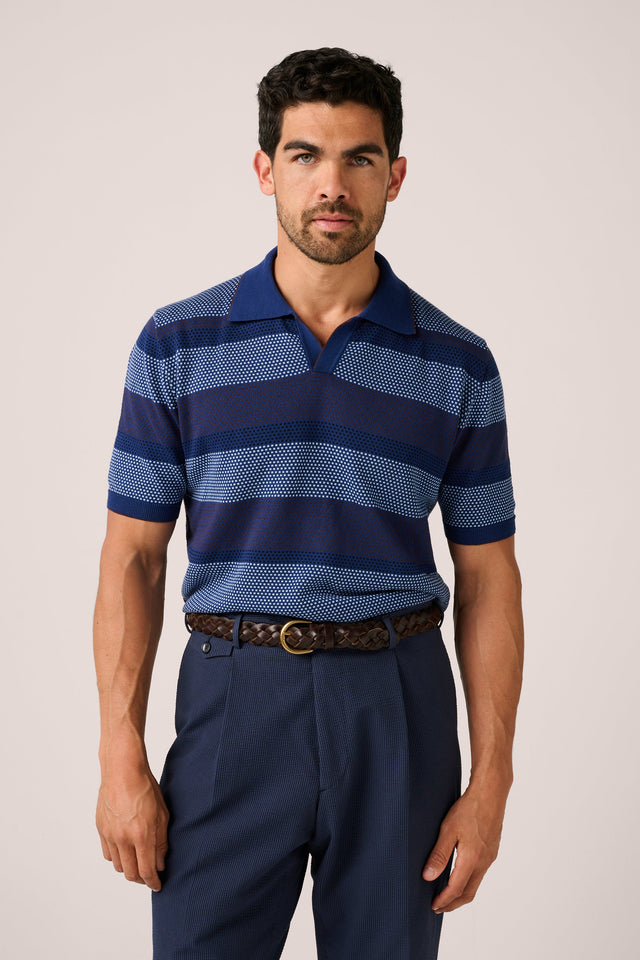 Otway Short Sleeved Polo - Sky Stripe