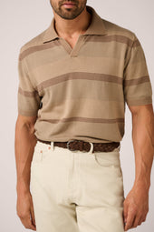 Otway Short Sleeved Polo - Sand Stripe