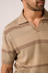 Otway Short Sleeved Polo - Sand Stripe