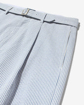 Seersucker Belted Single-Pleat Trousers