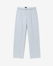 Seersucker Belted Single-Pleat Trousers