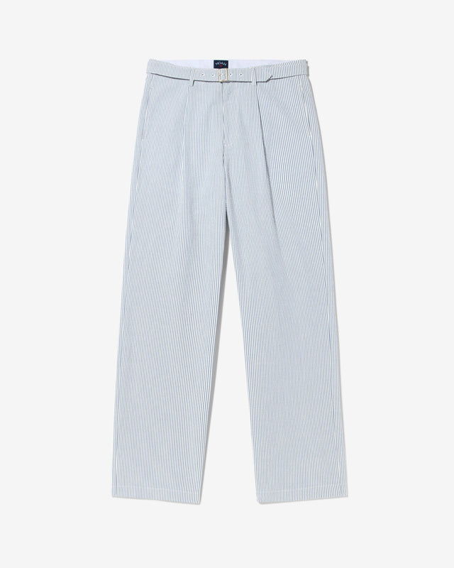 Seersucker Belted Single-Pleat Trousers