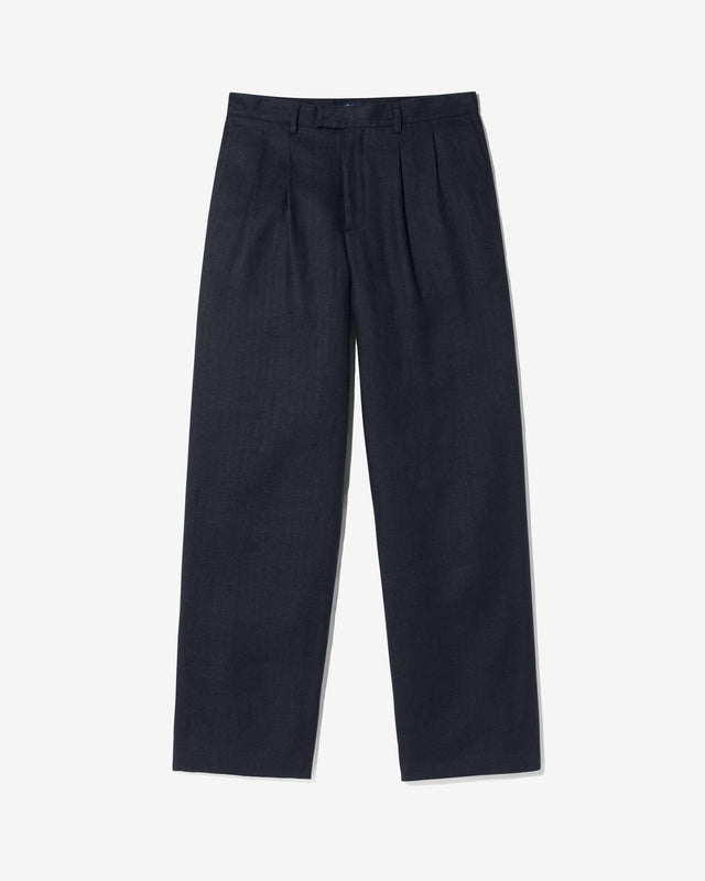 Double Pleat Herringbone Linen Trousers