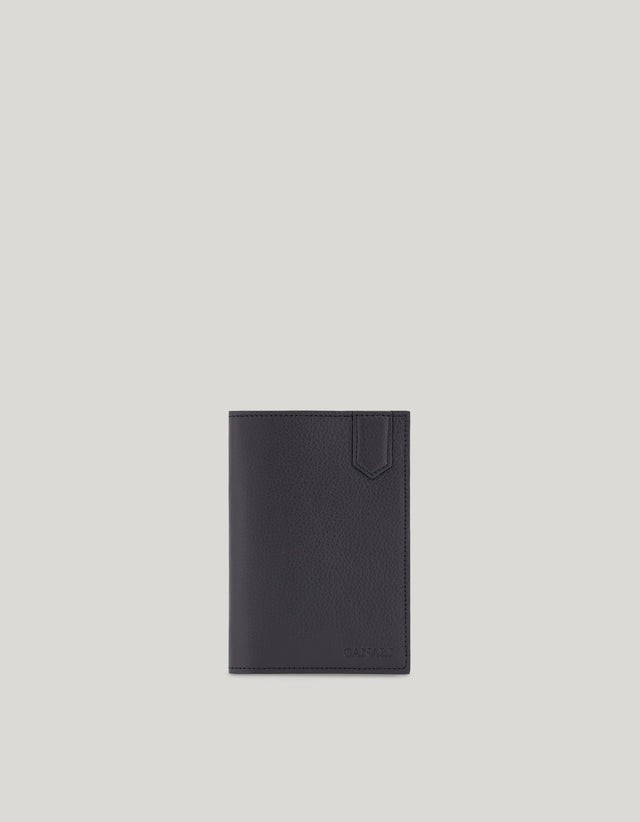 Black tumbled calfskin wallet with eight card slots