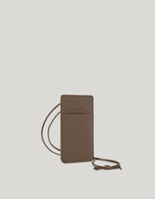 Hazelnut Smartphone Holder In Tumbled Calfskin With Tubular Shoulder Strap