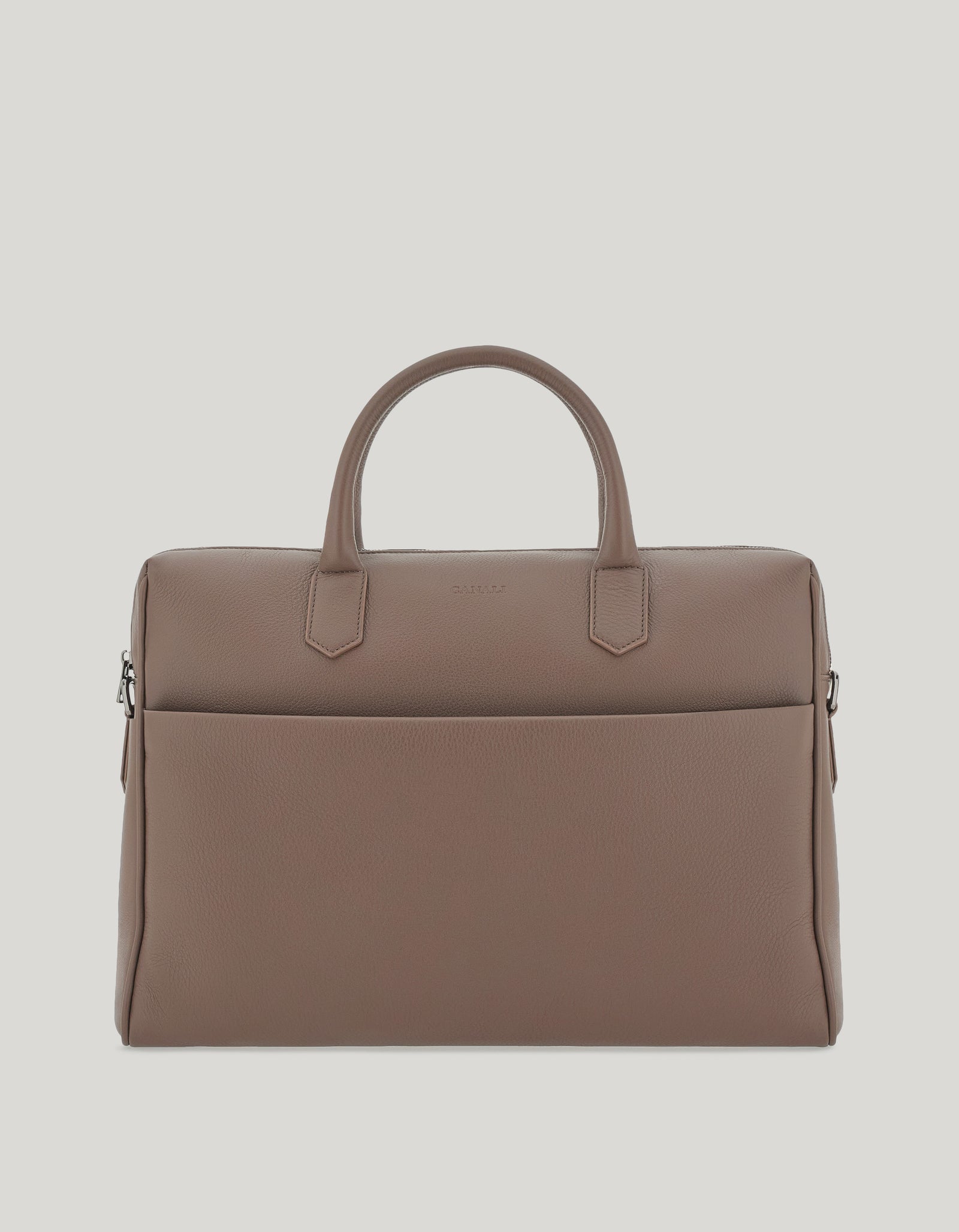 Hazelnut Briefcase In Tumbled Calfskin With Removable Shoulder Strap