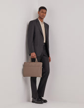Hazelnut Briefcase In Tumbled Calfskin With Removable Shoulder Strap
