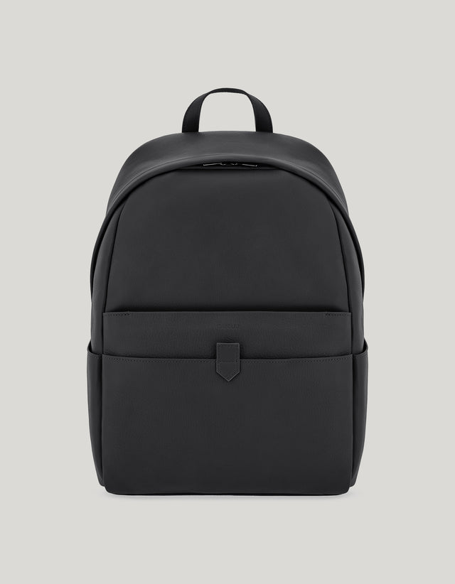 Black hammered calfskin backpack with functional details