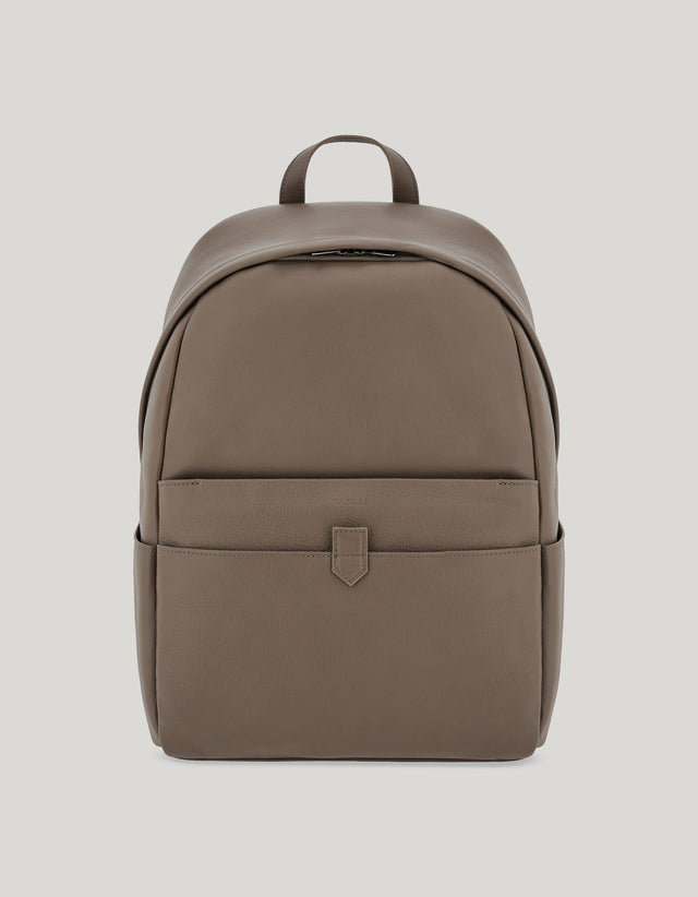 Walnut hammered calfskin backpack with functional details