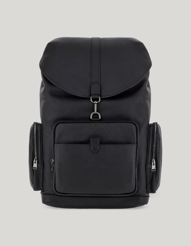 Black hammered calfskin Three Pocket Backpack