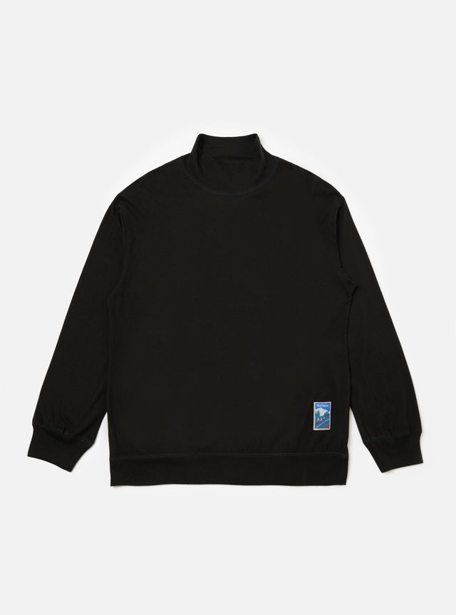 Black Single Jersey Funnel Neck Tee