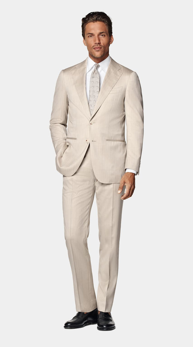 Sand Herringbone Perennial Tailored Fit Havana Suit