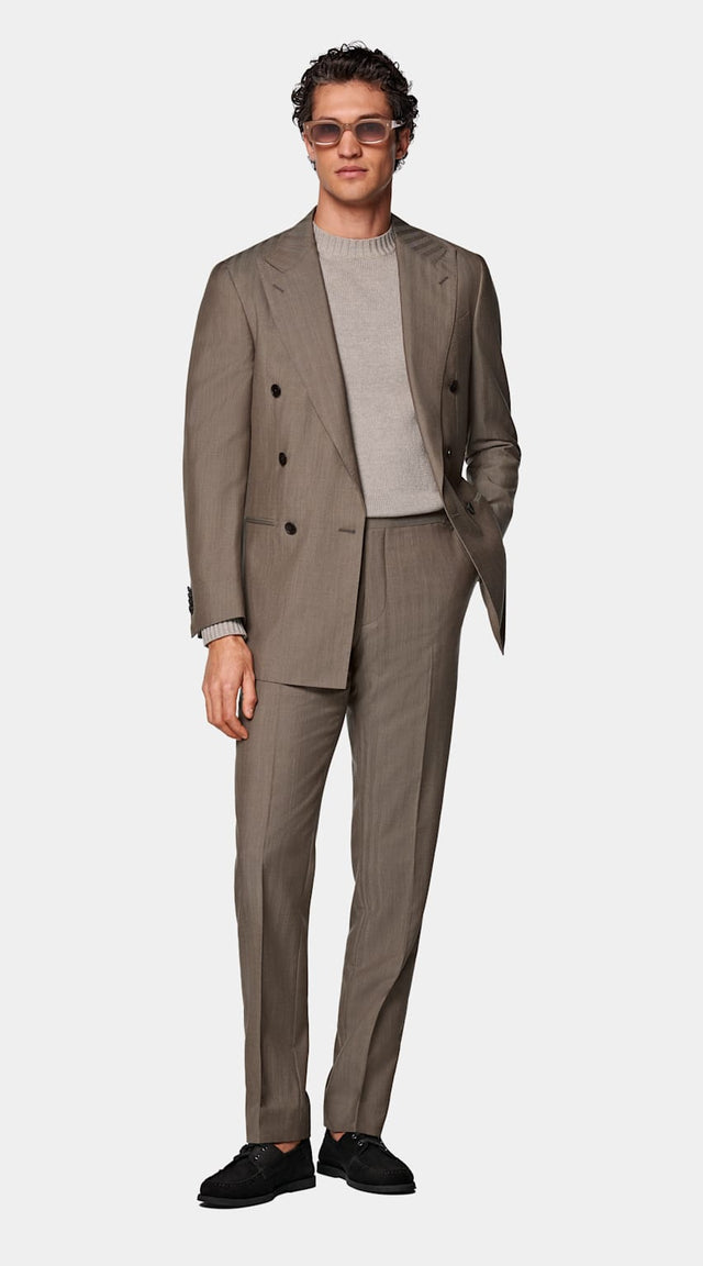 Taupe Herringbone Perennial Tailored Fit Havana Suit