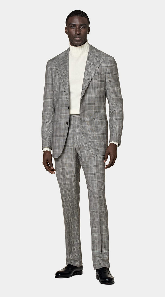 Mid Grey Checked Relaxed Fit Roma Suit