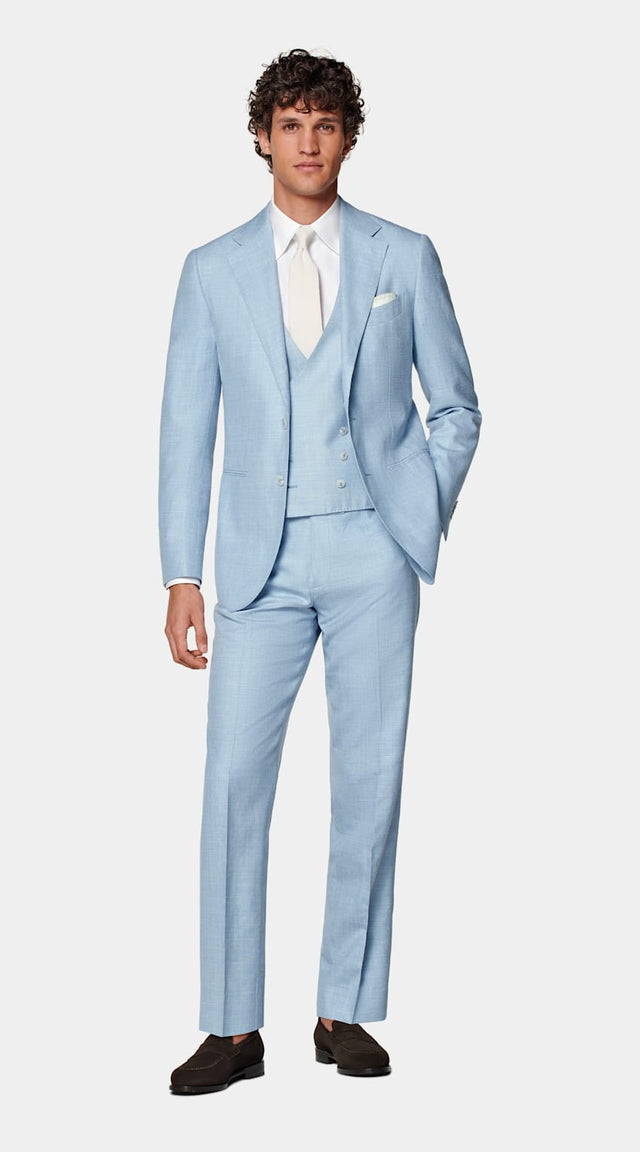 Light Blue Three-Piece Tailored Fit Havana Suit