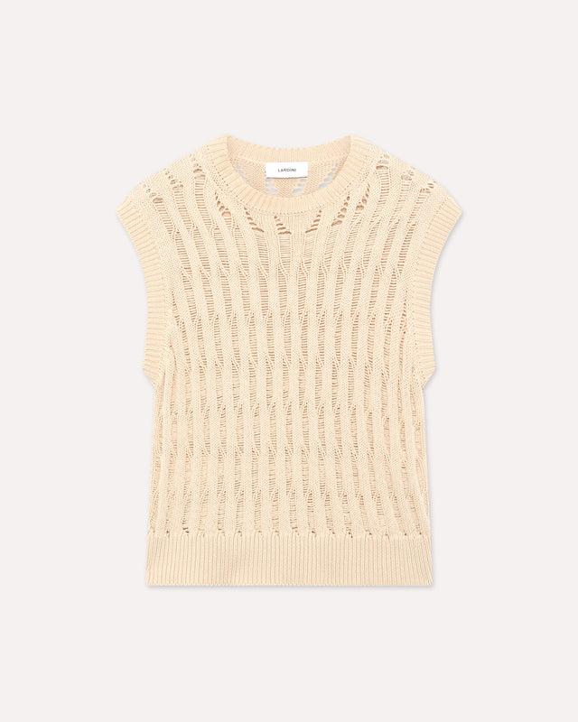 Gilet girocollo panna in cotone
