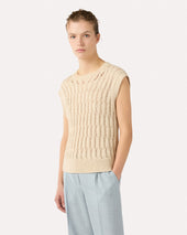 Gilet Girocollo Panna In Cotone