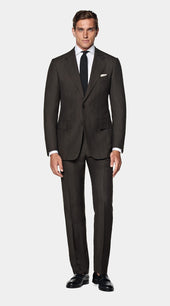 Dark Brown Herringbone Tailored Fit Milano Suit