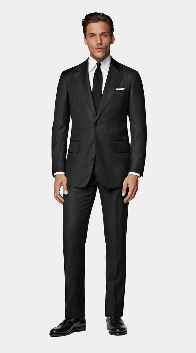Dark Grey Striped Tailored Fit Milano Suit