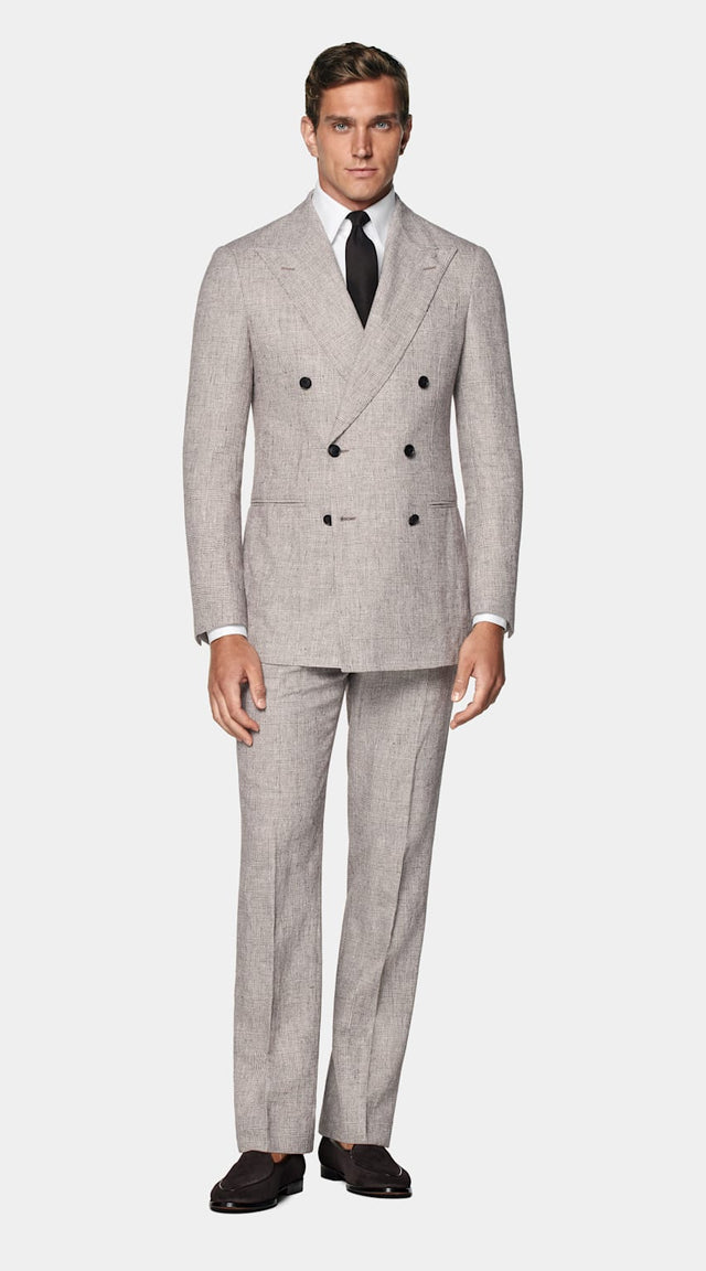 Light Taupe Checked Tailored Fit Havana Suit