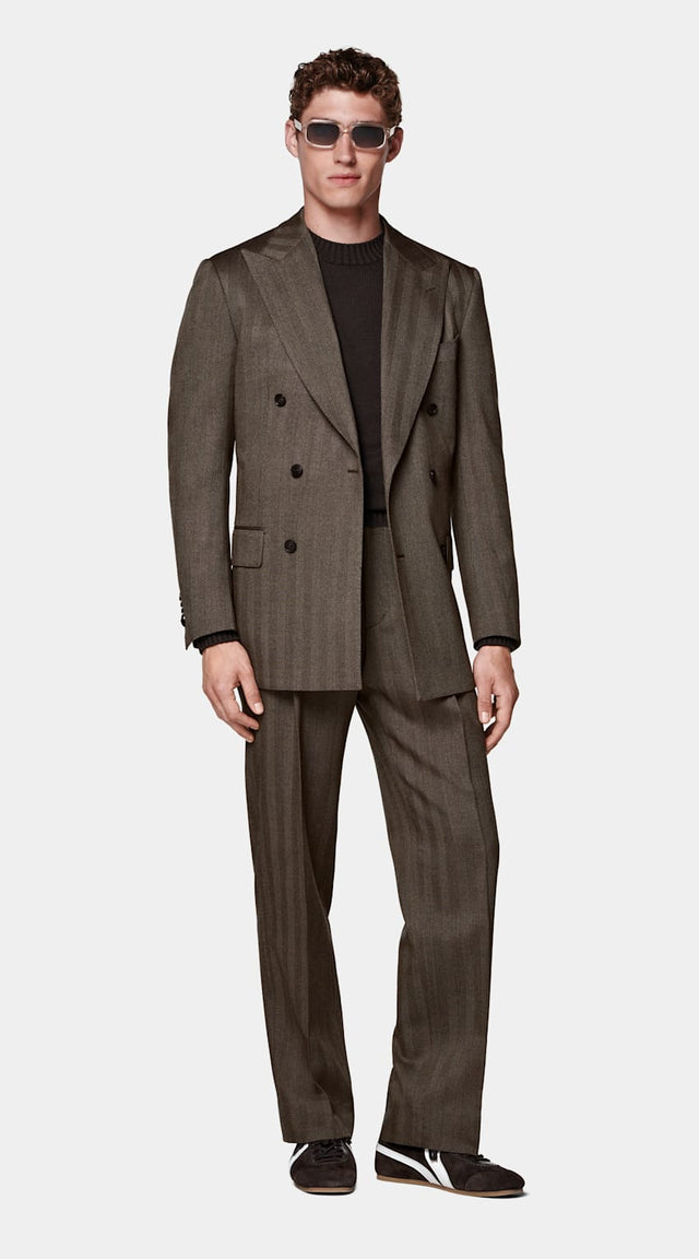Mid Brown Herringbone Tailored Fit Milano Suit