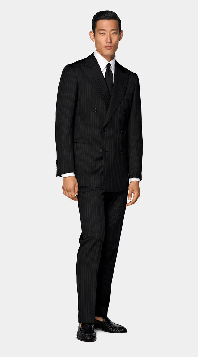 Black Striped Tailored Fit Milano Suit