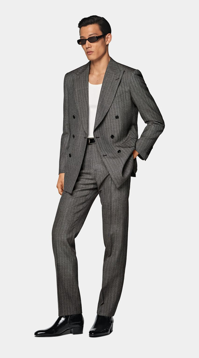 Dark Brown Striped Tailored Fit Milano Suit