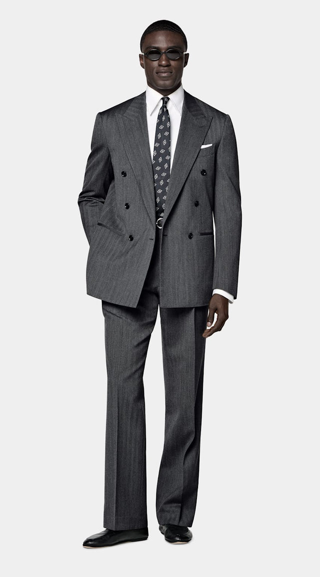 Dark Grey Herringbone Relaxed Fit Roma Suit