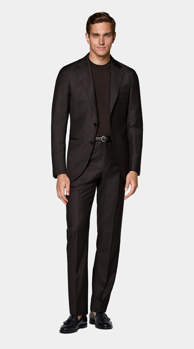 Dark Brown Houndstooth Tailored Fit Havana Suit