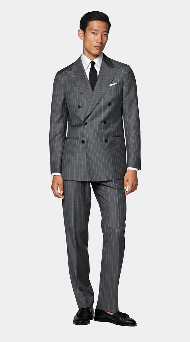 Mid Grey Striped Tailored Fit Havana Suit