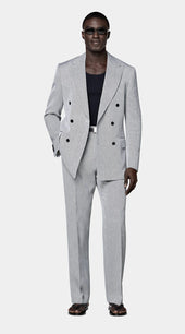 Navy Herringbone Tailored Fit Milano Suit
