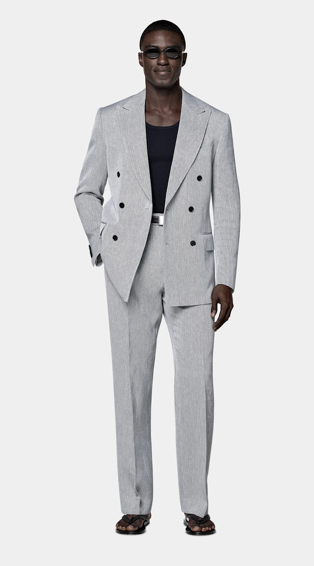 Navy Herringbone Tailored Fit Milano Suit