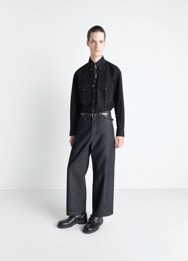 WIDE PANT WITH STUDS IN DENIM
