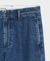 Relaxed Pleated Denim Chino In Blue Stonewash