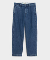 Relaxed Pleated Denim Chino In Blue Stonewash