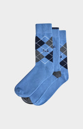Men’s Argyle Cotton Jacquard Socks in Blue, Navy & Charcoal