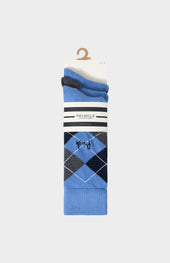 Men’s Argyle Cotton Jacquard Socks in Blue, Navy & Charcoal