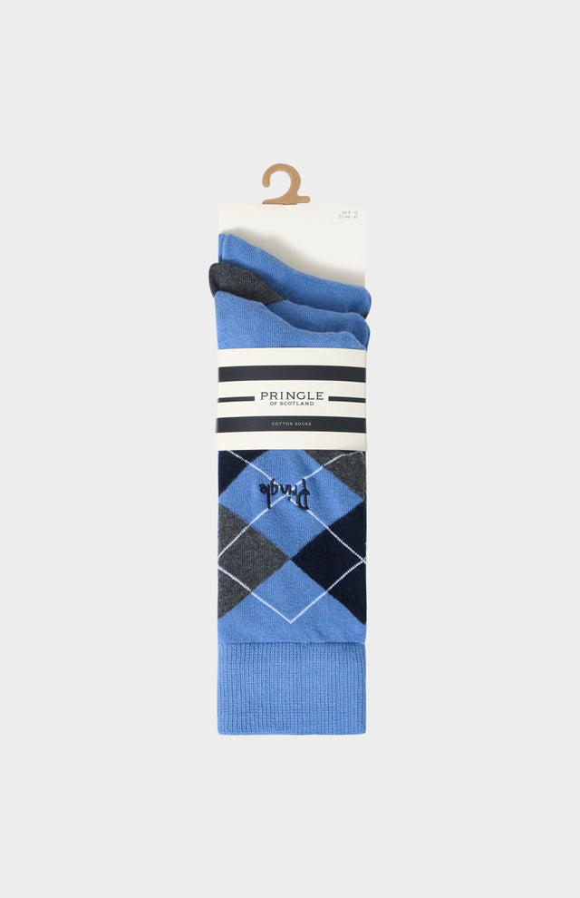 Men’s Argyle Cotton Jacquard Socks in Blue, Navy & Charcoal