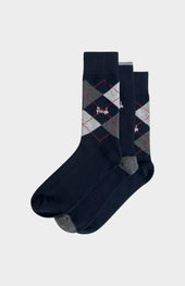 Men’s Argyle Cotton Jacquard Socks in Navy, Charcoal & Grey