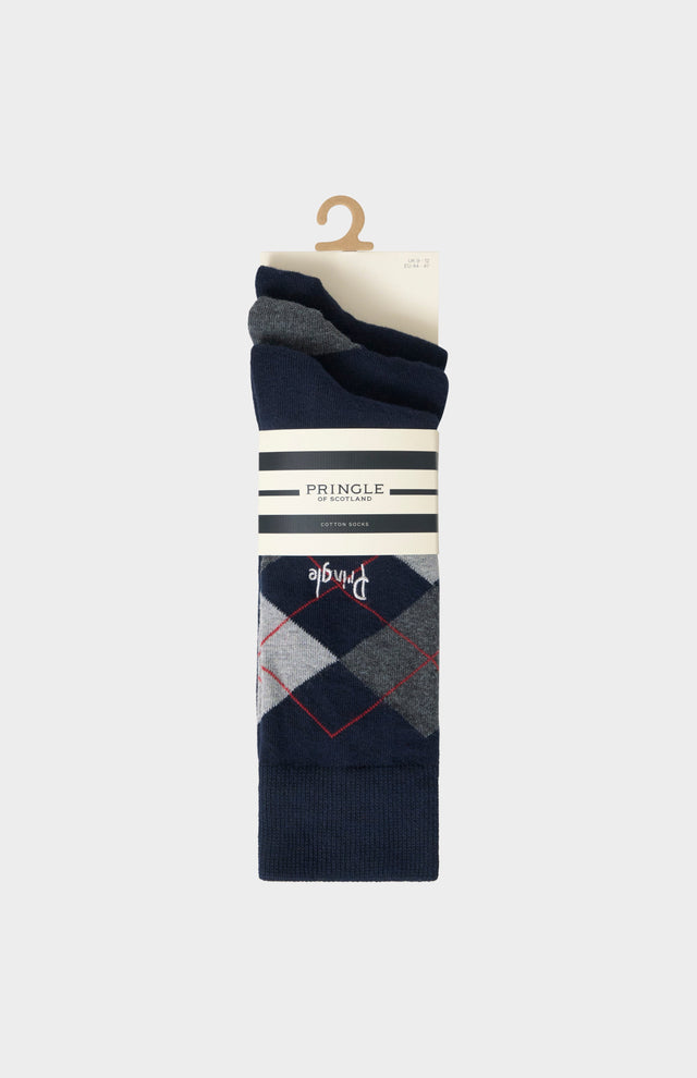 Men’s Argyle Cotton Jacquard Socks in Navy, Charcoal & Grey