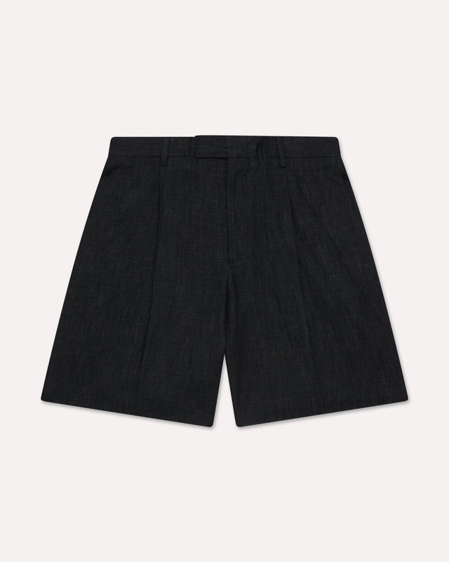 Bermuda lungo in cotone e lino blu